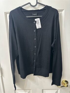 Torrid Cardigan Black Button-Front Crew Neck Long Sleeve Fitted 1X NWT